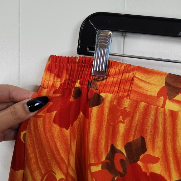 Vintage Midi Skirt 1990s Orange Floral Long Flowy 90s Buttons Cottagecore Large - Picture 4 of 9